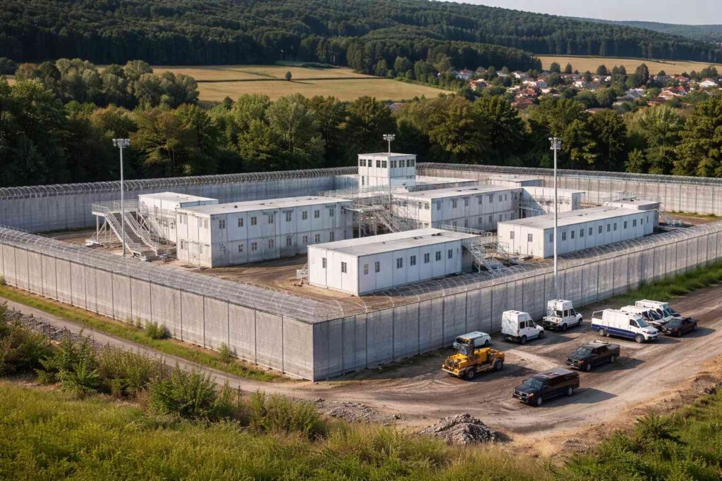 illustration IA de prison avec du modulaire